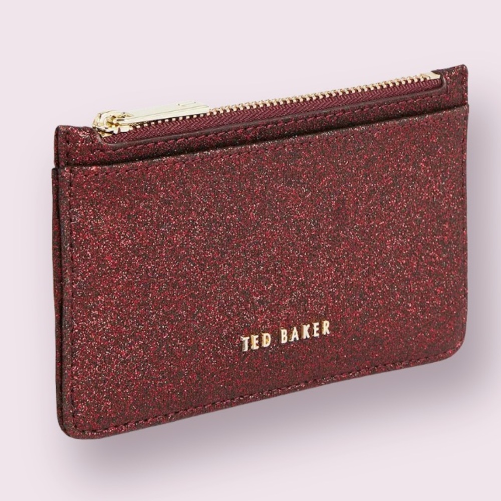 Ted Baker London Shanaar Glitter Zip Card Holder in Burgundy